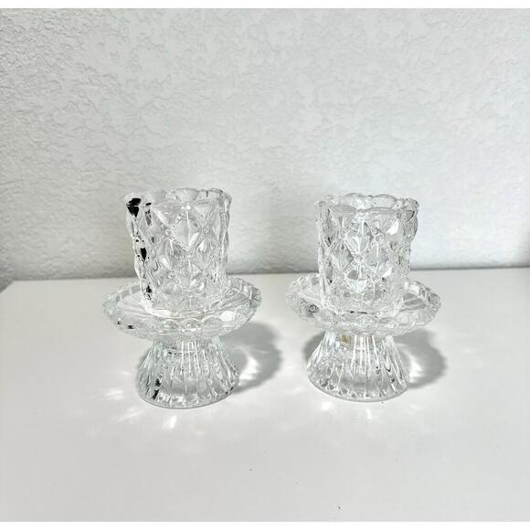 Partylite Quilted Clear Crystal Tiny Bubble Peglite Pair Candle Holder -Set Of 2 - Picture 1 of 4